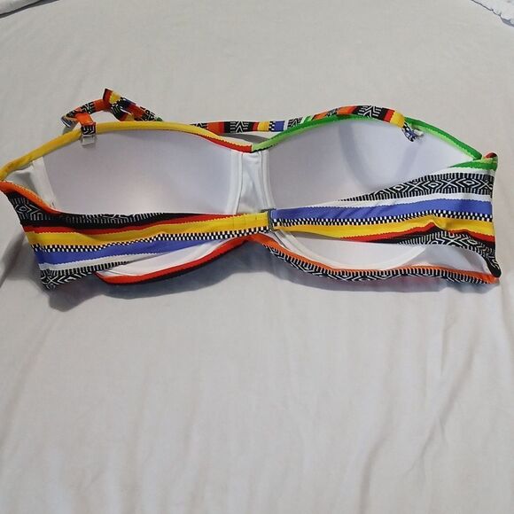 Push Up Twist Bandeau Bikini Set bright colorful beach cruise Sz XXL NWOT - Picture 4 of 9